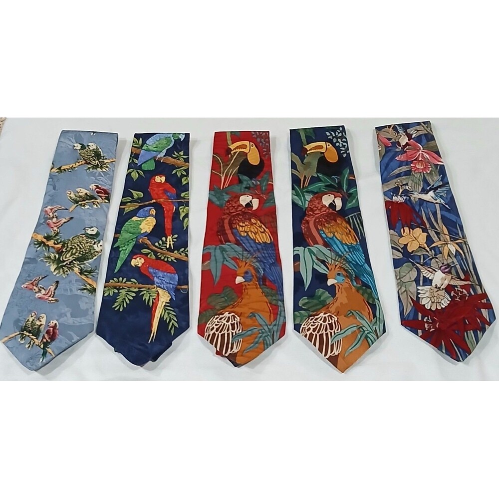 Vintage 90s WWF Silk Tie Lot (5) Rainforest Tropical Birds USA Made
